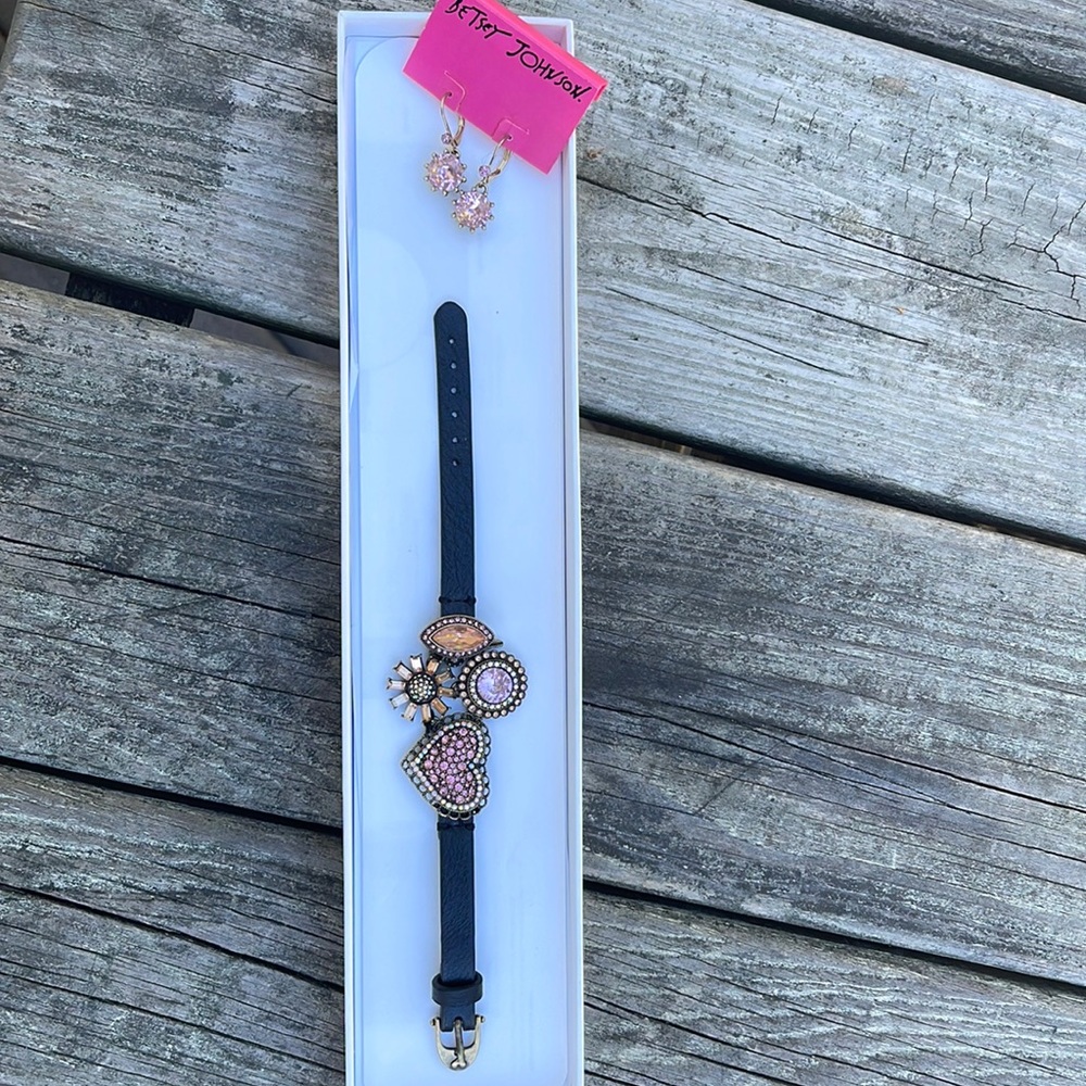 Besty Johnson bracelet and earrings gold and pink